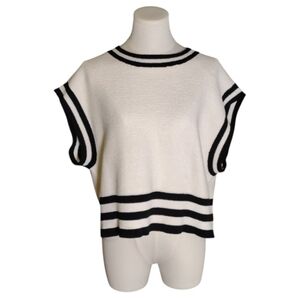 RD Style Nautical Ribbed Navy Blue & White Striped Sleeveless Sweater Size Large